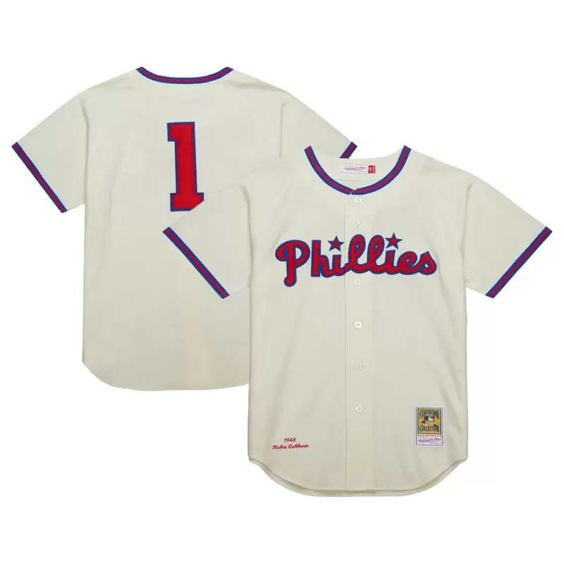 Men's Philadelphia Phillies Richie Ashburn Mitchell & Ness Cream Cooperstown Collection 1948 Authentic Jersey Men's Philadelphia Phillies Richie Ashburn Mitchell & Ness Cream Cooperstown Collection 1948 Authentic Jersey