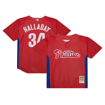 Men's Philadelphia Phillies Roy Halladay Mitchell & Ness Red Cooperstown Collection 2010 Batting Practice Jersey Men's Philadelphia Phillies Roy Halladay Mitchell & Ness Red Cooperstown Collection 2010 Batting Practice Jersey