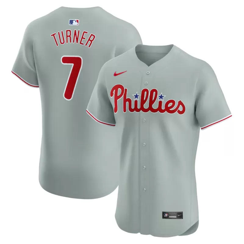 Men's Philadelphia Phillies Trea Turner Nike Gray Road Elite Player Jersey Men's Philadelphia Phillies Trea Turner Nike Gray Road Elite Player Jersey