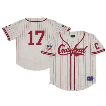 Men's Pittsburgh Crawfords #17 Rings & Crwns Cream Mesh Button-Down Replica Jersey Men's Pittsburgh Crawfords #17 Rings & Crwns Cream Mesh Button-Down Replica Jersey