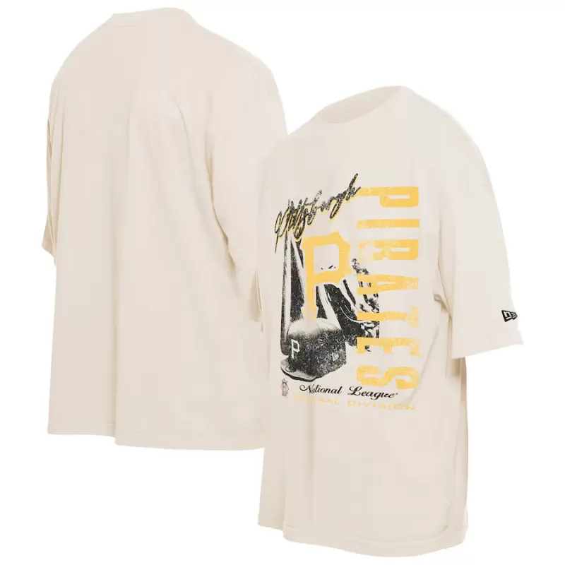 Men's Pittsburgh Pirates New Era Cream Cooperstown Collection Oversized Throwback Distressed T-Shirt Men's Pittsburgh Pirates New Era Cream Cooperstown Collection Oversized Throwback Distressed T-Shirt