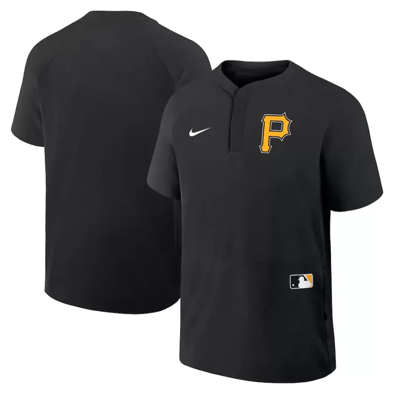 Men's Pittsburgh Pirates Nike Black Authentic Collection Raglan Short Sleeve Windshirt