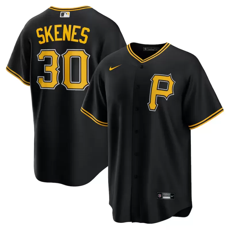 Men's Pittsburgh Pirates Paul Skenes Nike Black Alternate Replica Player Jersey Men's Pittsburgh Pirates Paul Skenes Nike Black Alternate Replica Player Jersey