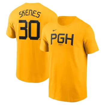 Men's Pittsburgh Pirates Paul Skenes Nike Gold Fuse Name & Number T-Shirt