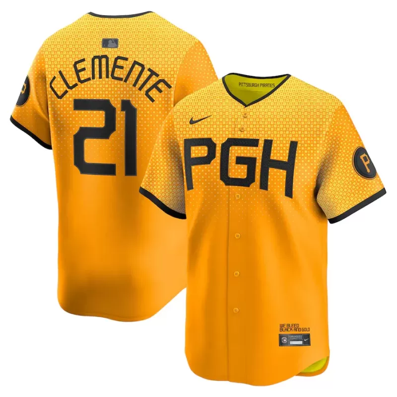Men's Pittsburgh Pirates Roberto Clemente Nike Gold City Connect Limited Player Jersey Men's Pittsburgh Pirates Roberto Clemente Nike Gold City Connect Limited Player Jersey