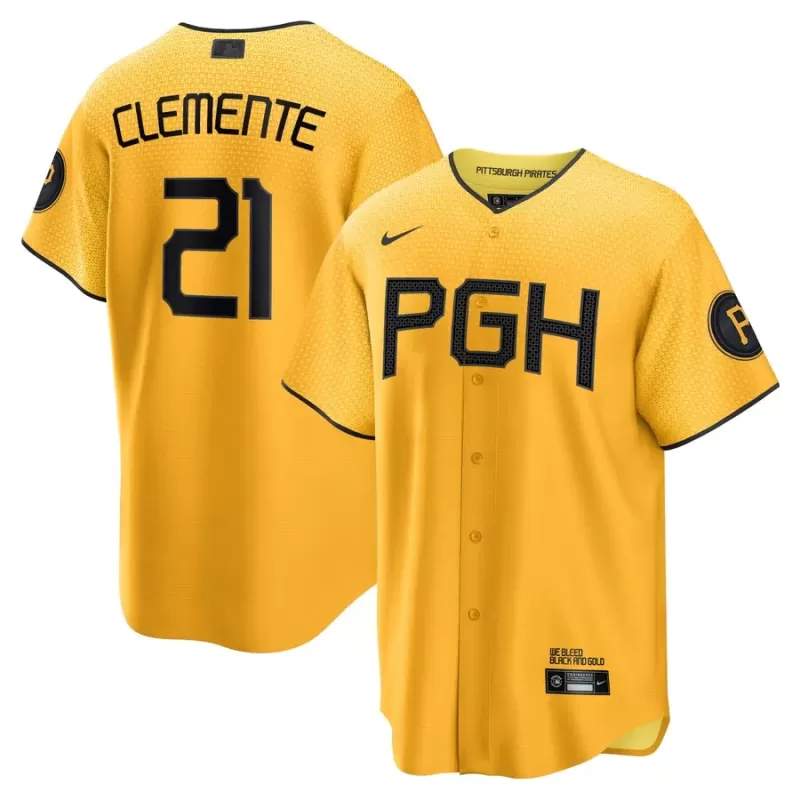 Men's Pittsburgh Pirates Roberto Clemente Nike Gold City Connect Replica Player Jersey Men's Pittsburgh Pirates Roberto Clemente Nike Gold City Connect Replica Player Jersey