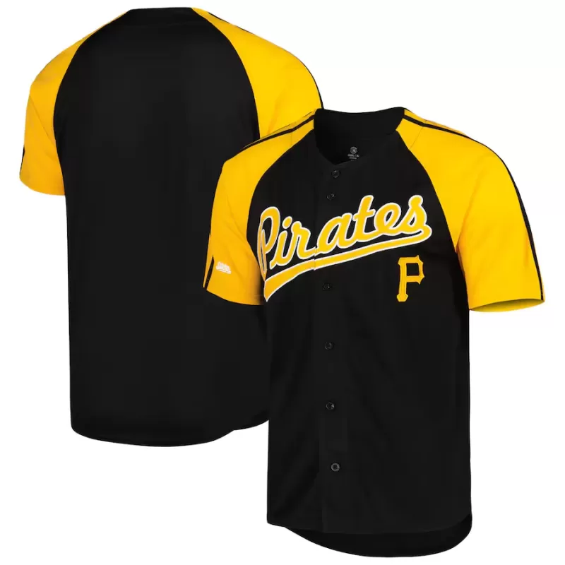 Men's Pittsburgh Pirates Stitches Black Button-Down Raglan Fashion Jersey Men's Pittsburgh Pirates Stitches Black Button-Down Raglan Fashion Jersey