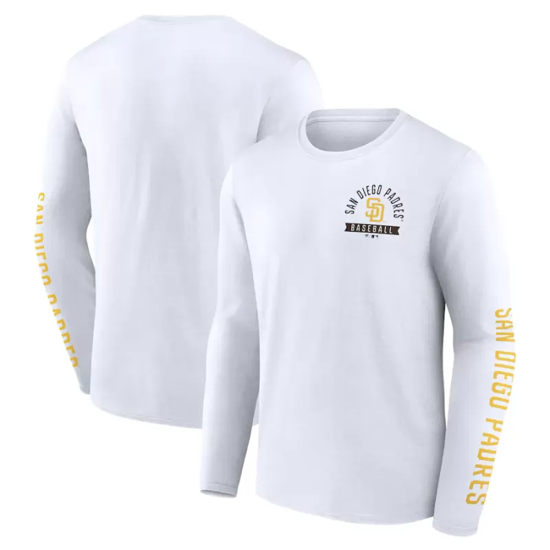 Men's San Diego Padres Fanatics White Press Box Long Sleeve T-Shirt