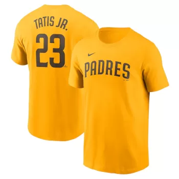Men's San Diego Padres Fernando Tatis Jr. Nike Gold Fuse Name & Number T-Shirt Men's San Diego Padres Fernando Tatis Jr. Nike Gold Fuse Name & Number T-Shirt