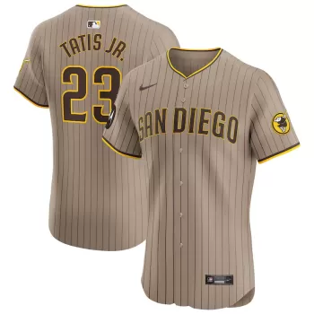 Men's San Diego Padres Fernando Tatis Jr. Nike Tan Alternate Elite Sponsor Patch Player Jersey Men's San Diego Padres Fernando Tatis Jr. Nike Tan Alternate Elite Sponsor Patch Player Jersey