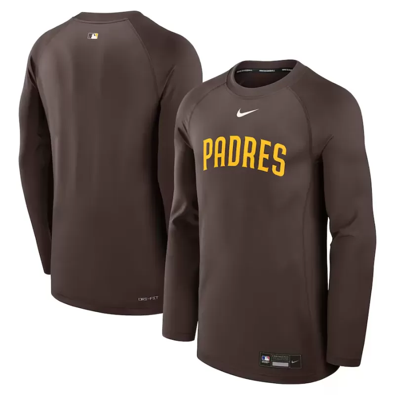 Men's San Diego Padres Nike Brown Authentic Collection Game Time Raglan Performance Long Sleeve T-Shirt Men's San Diego Padres Nike Brown Authentic Collection Game Time Raglan Performance Long Sleeve T-Shirt
