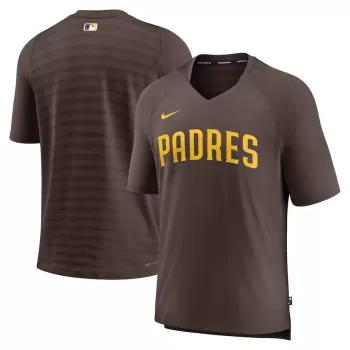 Men's San Diego Padres Nike Brown Authentic Collection Pregame Raglan Performance V-Neck T-Shirt