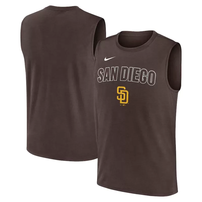 Men's San Diego Padres Nike Brown Knockout Performance Muscle Tank Top Men's San Diego Padres Nike Brown Knockout Performance Muscle Tank Top