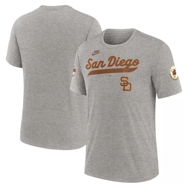 Men's San Diego Padres Nike Heather Gray Cooperstown Collection Eras Tri-Blend T-Shirt Men's San Diego Padres Nike Heather Gray Cooperstown Collection Eras Tri-Blend T-Shirt