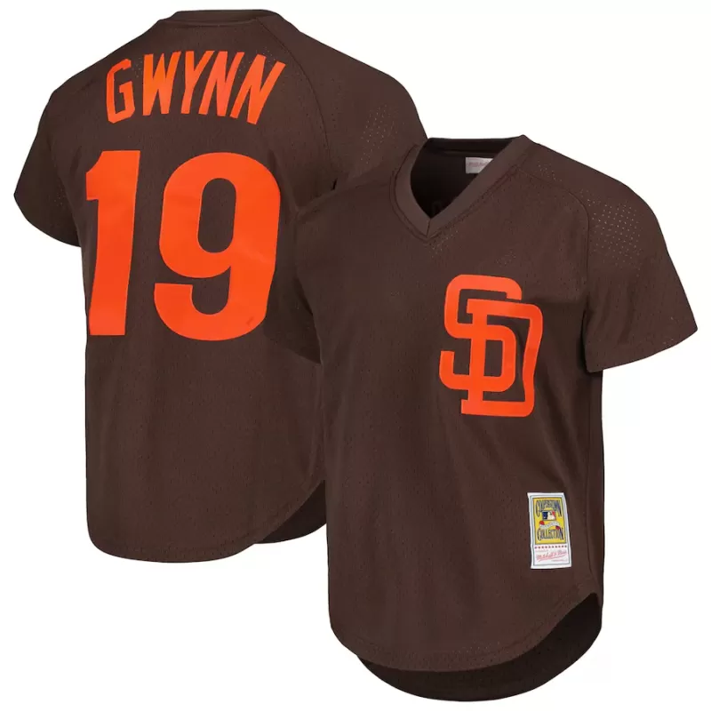 Men's San Diego Padres Tony Gwynn Mitchell & Ness Brown 1985 Authentic Cooperstown Collection Mesh Batting Practice Jersey Men's San Diego Padres Tony Gwynn Mitchell & Ness Brown 1985 Authentic Cooperstown Collection Mesh Batting Practice Jersey