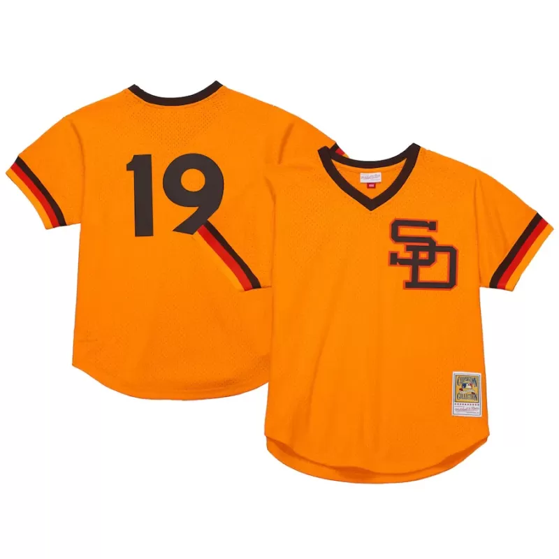 Men's San Diego Padres Tony Gwynn Mitchell & Ness Gold 1982 Authentic Cooperstown Collection Mesh Batting Practice Jersey Men's San Diego Padres Tony Gwynn Mitchell & Ness Gold 1982 Authentic Cooperstown Collection Mesh Batting Practice Jersey
