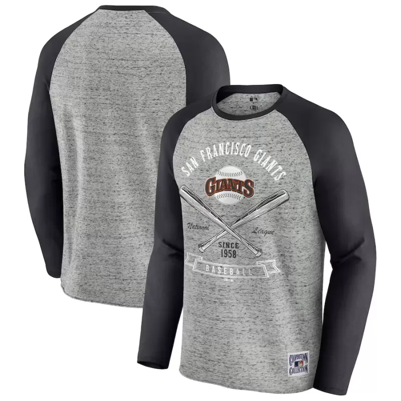 Men's San Francisco Giants Darius Rucker Collection by Fanatics Heather Gray Raw Edge Raglan Long Sleeve Baseball T-Shirt Men's San Francisco Giants Darius Rucker Collection by Fanatics Heather Gray Raw Edge Raglan Long Sleeve Baseball T-Shirt