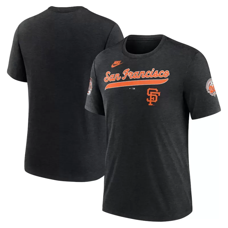 Men's San Francisco Giants Nike Heather Black Cooperstown Collection Eras Tri-Blend T-Shirt Men's San Francisco Giants Nike Heather Black Cooperstown Collection Eras Tri-Blend T-Shirt