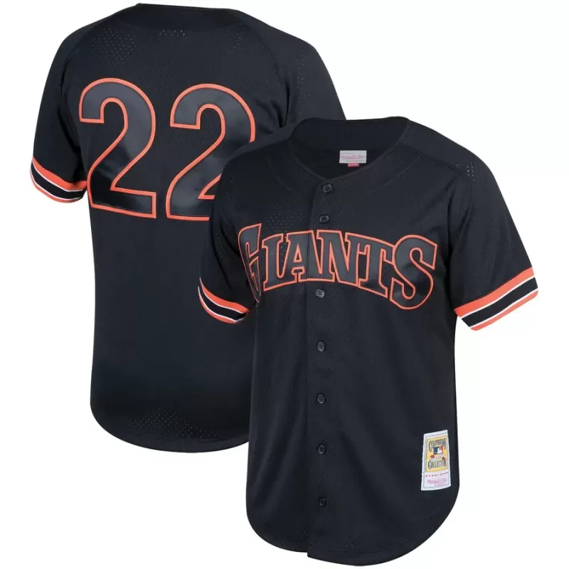 Men's San Francisco Giants Will Clark Mitchell & Ness Black Cooperstown Collection Mesh Batting Practice Button-Up Jersey Men's San Francisco Giants Will Clark Mitchell & Ness Black Cooperstown Collection Mesh Batting Practice Button-Up Jersey