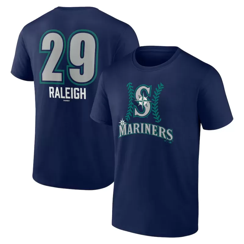 Men's Seattle Mariners Cal Raleigh Navy Name & Number Fastball T-Shirt Men's Seattle Mariners Cal Raleigh Navy Name & Number Fastball T-Shirt