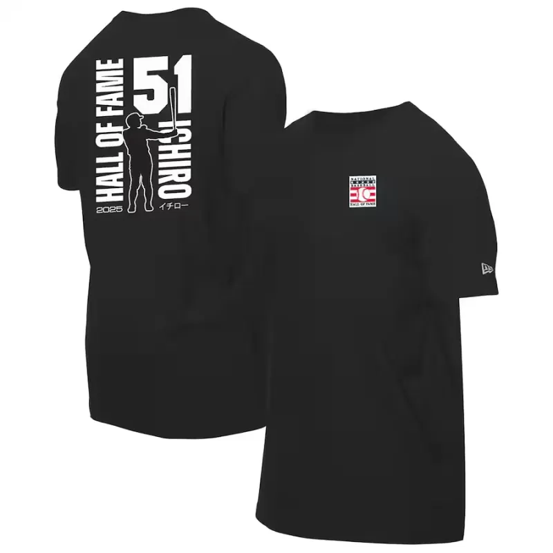 Men's Seattle Mariners Ichiro Suzuki New Era Black 2025 National Baseball Hall of Fame Graphic T-Shirt