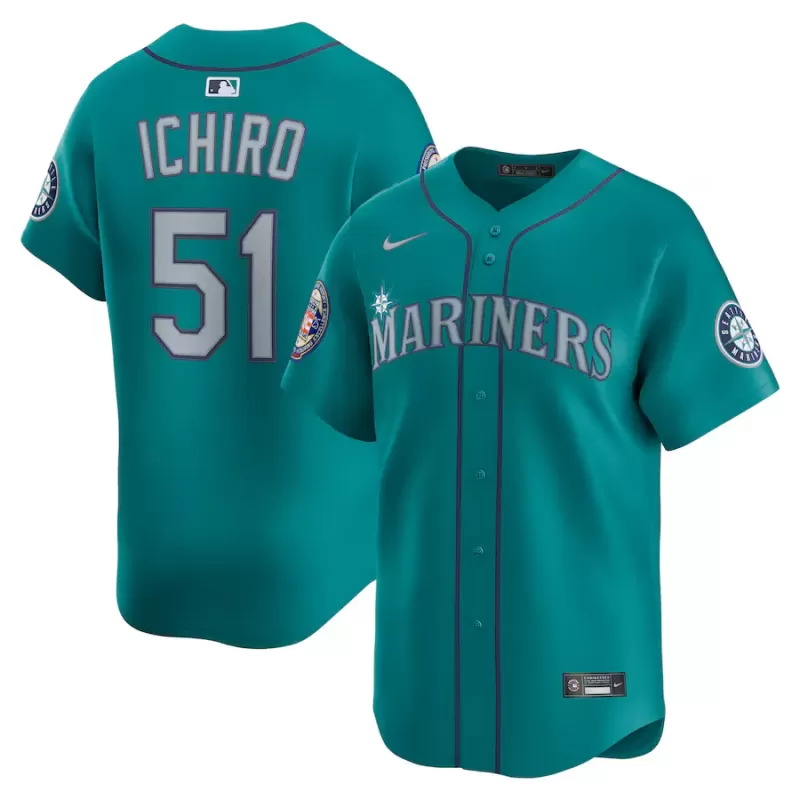Men's Seattle Mariners Ichiro Suzuki Nike Aqua 2025 National Baseball Hall of Fame Nike Alternate Limited Player Jersey Men's Seattle Mariners Ichiro Suzuki Nike Aqua 2025 National Baseball Hall of Fame Nike Alternate Limited Player Jersey