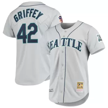 Men's Seattle Mariners Ken Griffey Jr. Mitchell & Ness Gray 20th Anniversary Cooperstown Collection Authentic Jersey Men's Seattle Mariners Ken Griffey Jr. Mitchell & Ness Gray 20th Anniversary Cooperstown Collection Authentic Jersey