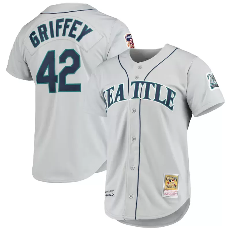 Men's Seattle Mariners Ken Griffey Jr. Mitchell & Ness Gray 20th Anniversary Cooperstown Collection Authentic Jersey Men's Seattle Mariners Ken Griffey Jr. Mitchell & Ness Gray 20th Anniversary Cooperstown Collection Authentic Jersey