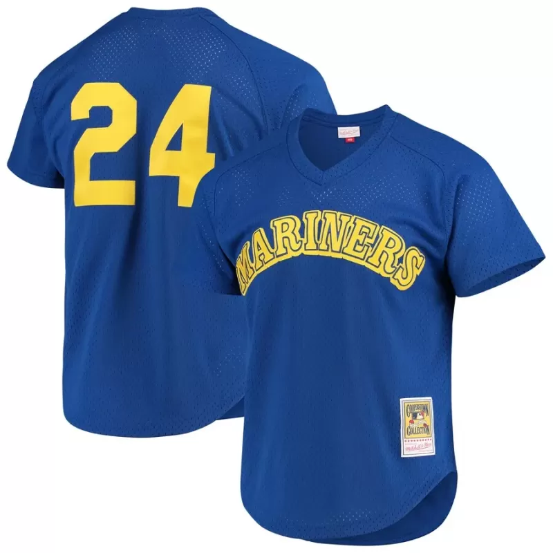 Men's Seattle Mariners Ken Griffey Jr. Mitchell & Ness Royal Cooperstown Mesh Batting Practice Jersey Men's Seattle Mariners Ken Griffey Jr. Mitchell & Ness Royal Cooperstown Mesh Batting Practice Jersey