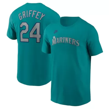 Men's Seattle Mariners Ken Griffey Jr. Nike Aqua Fuse Name & Number T-Shirt Men's Seattle Mariners Ken Griffey Jr. Nike Aqua Fuse Name & Number T-Shirt
