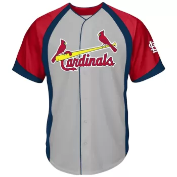 Men's St. Louis Cardinals Gray/Red Big & Tall Colorblock Full-Button Jersey Men's St. Louis Cardinals Gray/Red Big & Tall Colorblock Full-Button Jersey