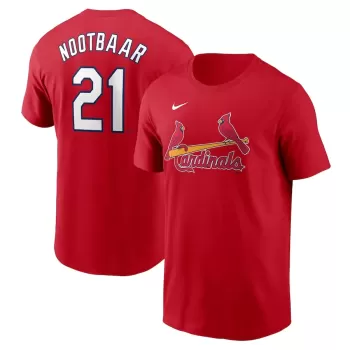 Men's St. Louis Cardinals Lars Nootbaar Nike Red Home Fuse Name & Number T-Shirt Men's St. Louis Cardinals Lars Nootbaar Nike Red Home Fuse Name & Number T-Shirt