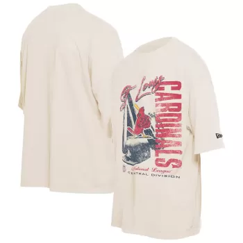 Men's St. Louis Cardinals New Era Cream Cooperstown Collection Oversized Throwback Distressed T-Shirt Men's St. Louis Cardinals New Era Cream Cooperstown Collection Oversized Throwback Distressed T-Shirt