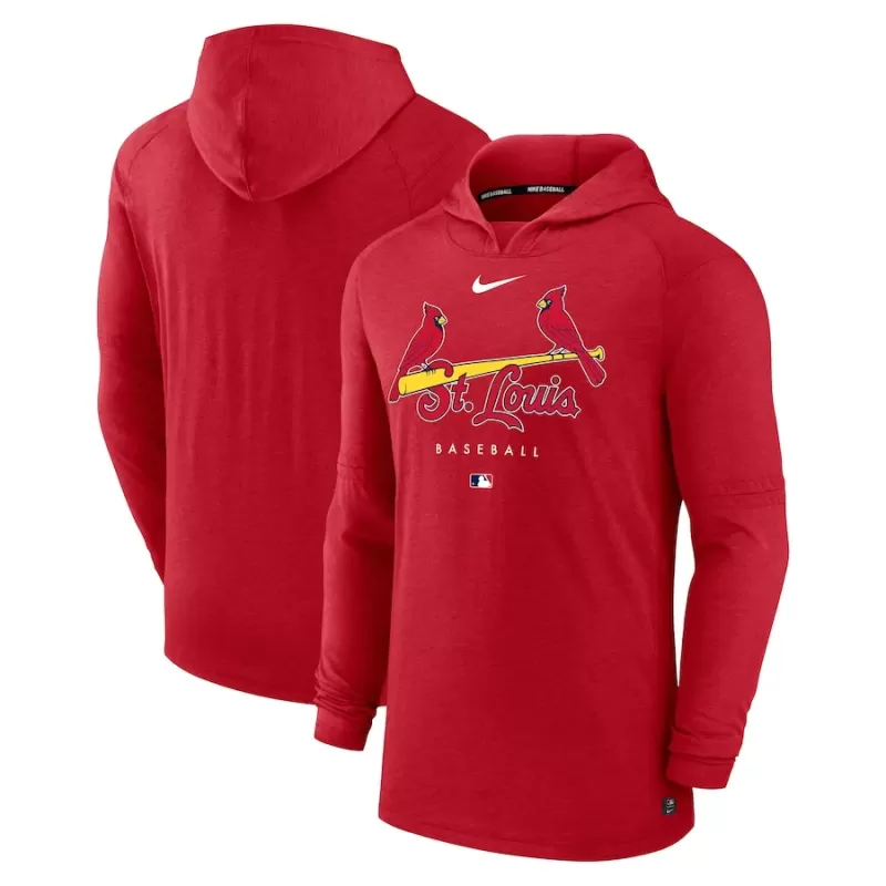Men's St. Louis Cardinals Nike Heather Red Authentic Collection Early Work Tri-Blend Performance Pullover Hoodie Men's St. Louis Cardinals Nike Heather Red Authentic Collection Early Work Tri-Blend Performance Pullover Hoodie