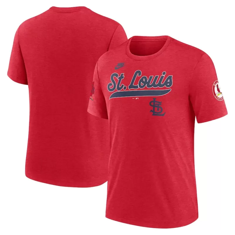 Men's St. Louis Cardinals Nike Heather Red Cooperstown Collection Eras Tri-Blend T-Shirt Men's St. Louis Cardinals Nike Heather Red Cooperstown Collection Eras Tri-Blend T-Shirt