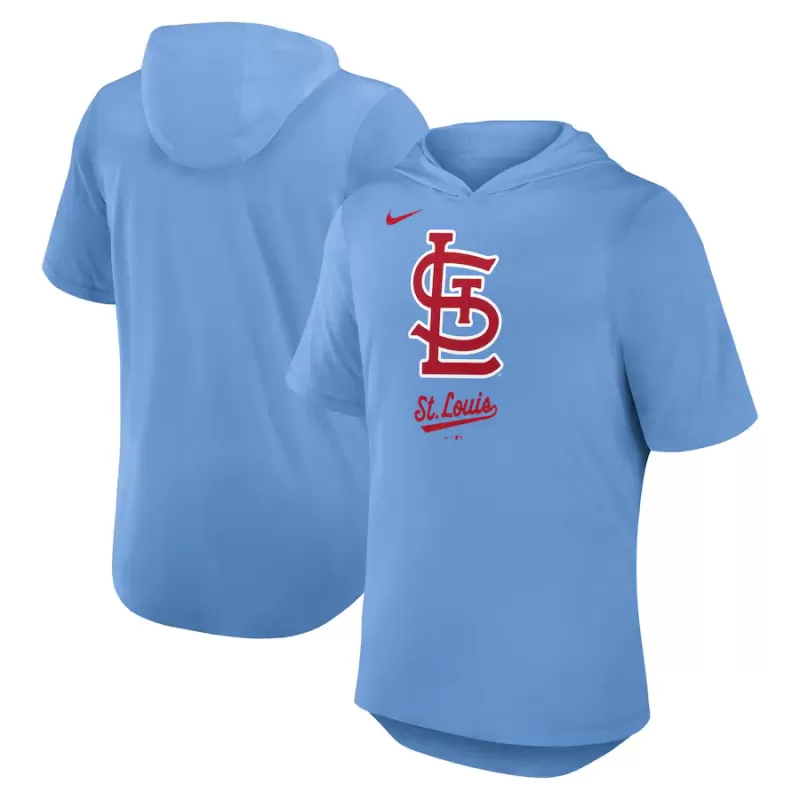 Men's St. Louis Cardinals Nike Light Blue Tri-Blend Hoodie T-Shirt Men's St. Louis Cardinals Nike Light Blue Tri-Blend Hoodie T-Shirt