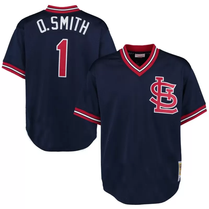 Men's St. Louis Cardinals Ozzie Smith Mitchell & Ness Navy 1994 Authentic Cooperstown Collection Mesh Batting Practice Jersey Men's St. Louis Cardinals Ozzie Smith Mitchell & Ness Navy 1994 Authentic Cooperstown Collection Mesh Batting Practice Jersey