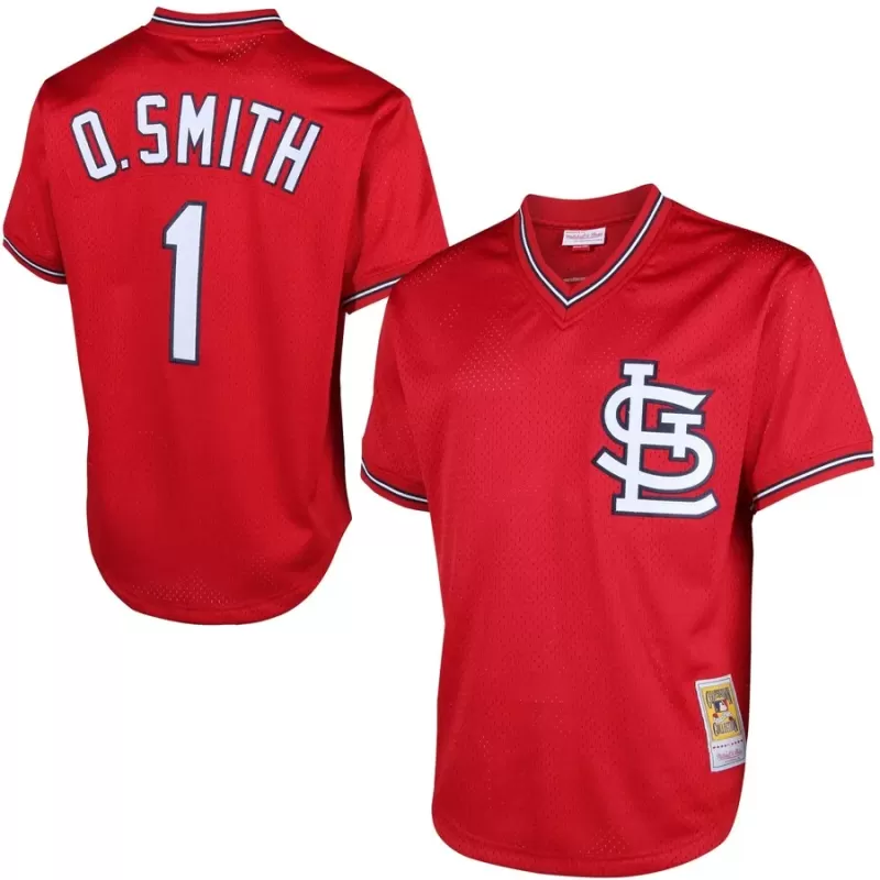 Men's St. Louis Cardinals Ozzie Smith Mitchell & Ness Red Cooperstown Mesh Batting Practice Jersey Men's St. Louis Cardinals Ozzie Smith Mitchell & Ness Red Cooperstown Mesh Batting Practice Jersey