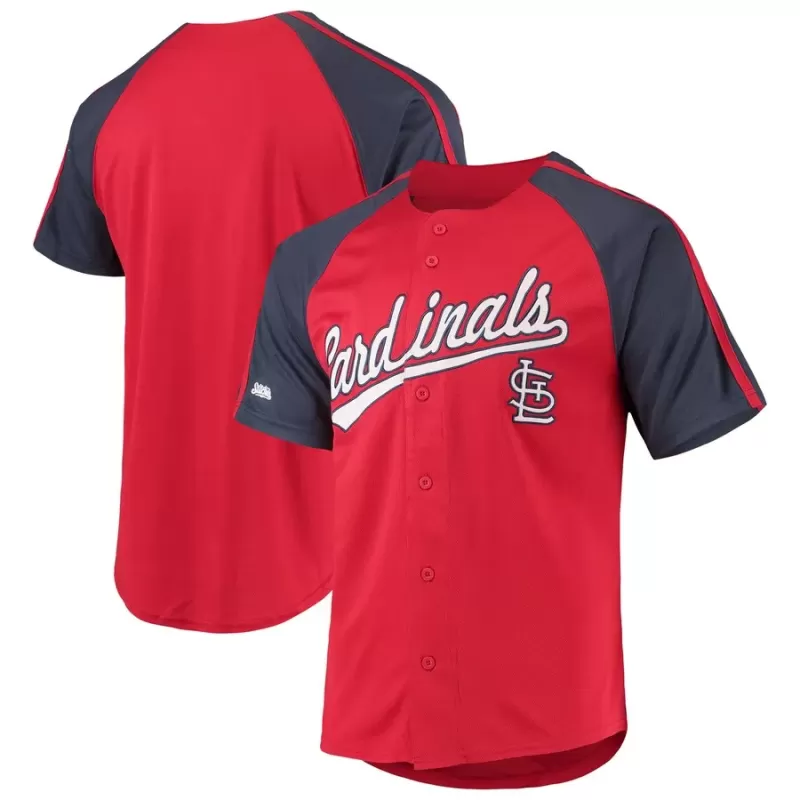 Men's St. Louis Cardinals Stitches Red Button-Down Raglan Replica Jersey Men's St. Louis Cardinals Stitches Red Button-Down Raglan Replica Jersey