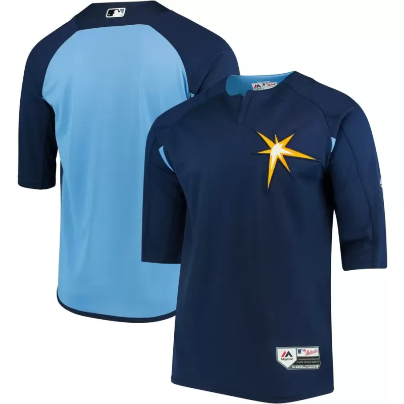 Men's Tampa Bay Rays Majestic Navy/Light Blue Authentic Collection On-Field 3/4-Sleeve Batting Practice Jersey Men's Tampa Bay Rays Majestic Navy/Light Blue Authentic Collection On-Field 3/4-Sleeve Batting Practice Jersey