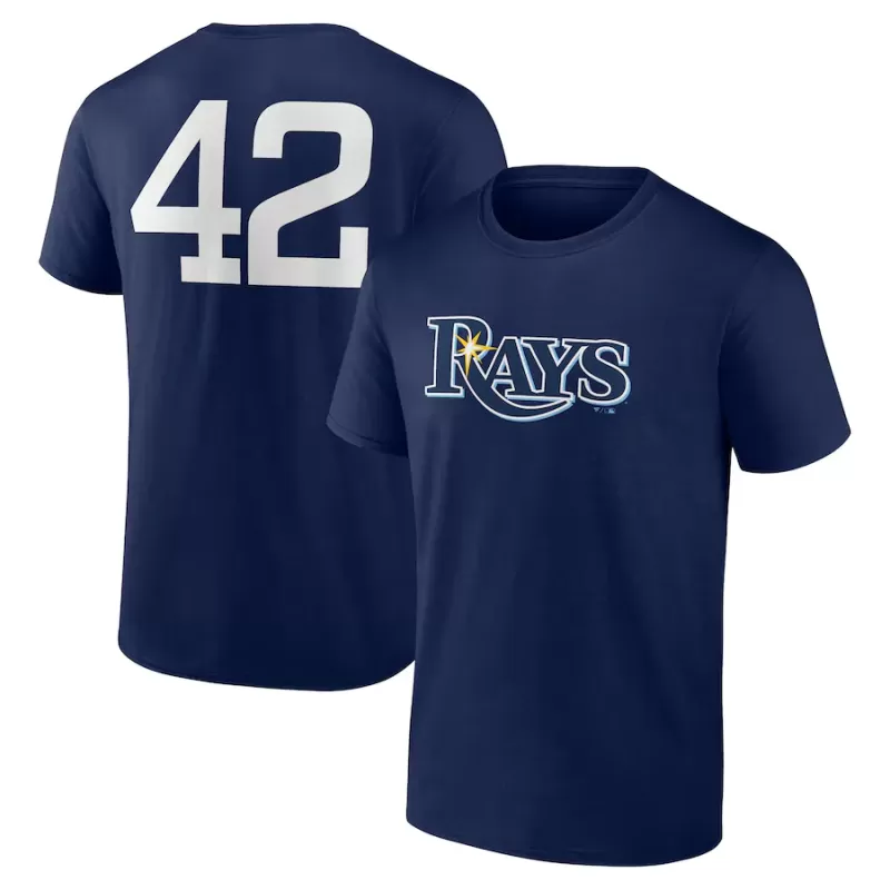 Men's Tampa Bay Rays Navy Jackie Robinson Day Name & Number T-Shirt Men's Tampa Bay Rays Navy Jackie Robinson Day Name & Number T-Shirt