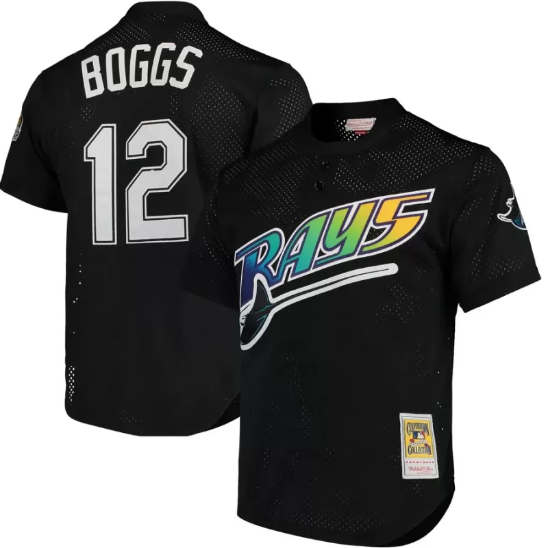 Men's Tampa Bay Rays Wade Boggs Mitchell & Ness Black Cooperstown 1991 Mesh Batting Practice Jersey Men's Tampa Bay Rays Wade Boggs Mitchell & Ness Black Cooperstown 1991 Mesh Batting Practice Jersey
