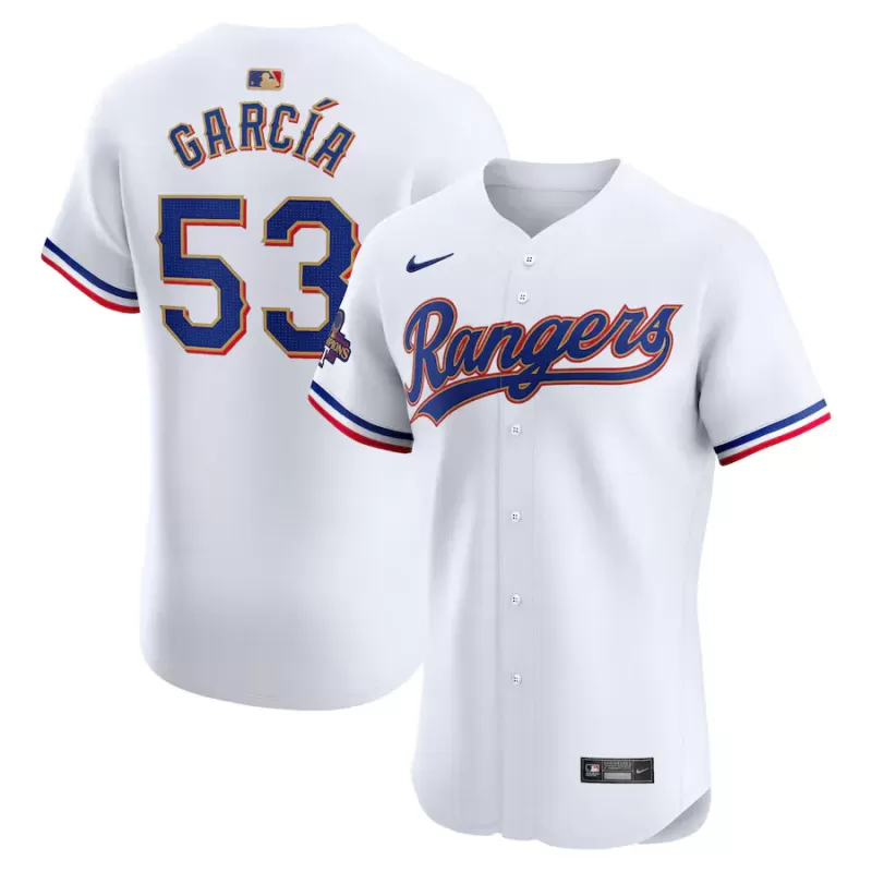 Men's Texas Rangers Adolis Garcia Nike White 2024 Gold Collection Elite Player Jersey Men's Texas Rangers Adolis Garcia Nike White 2024 Gold Collection Elite Player Jersey