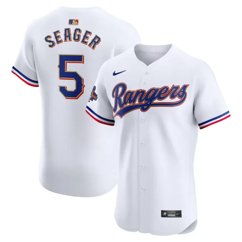 Men's Texas Rangers Corey Seager Nike White 2024 Gold Collection Elite Player Jersey