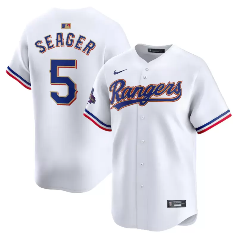 Men's Texas Rangers Corey Seager Nike White 2024 Gold Collection Limited Player Jersey Men's Texas Rangers Corey Seager Nike White 2024 Gold Collection Limited Player Jersey