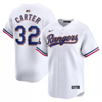 Men's Texas Rangers Evan Carter Nike White 2024 Gold Collection Limited Player Jersey Men's Texas Rangers Evan Carter Nike White 2024 Gold Collection Limited Player Jersey