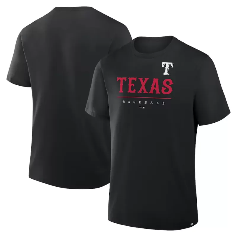 Men's Texas Rangers Fanatics Black Color Pop Legacy Clubhouse T-Shirt Men's Texas Rangers Fanatics Black Color Pop Legacy Clubhouse T-Shirt