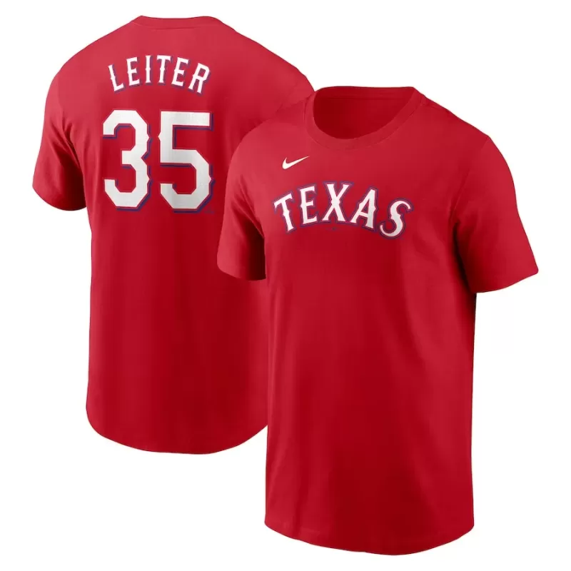 Men's Texas Rangers Jack Leiter Nike Red Fuse Name & Number T-Shirt Men's Texas Rangers Jack Leiter Nike Red Fuse Name & Number T-Shirt