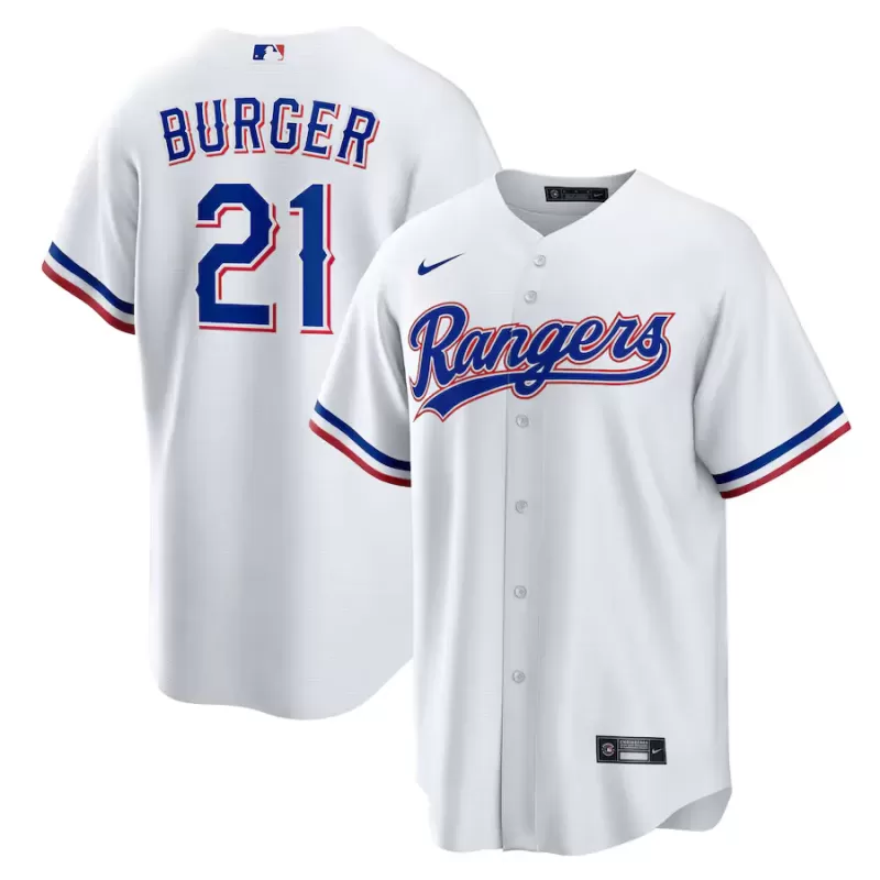 Men's Texas Rangers Jake Burger Nike White Home Replica Jersey Men's Texas Rangers Jake Burger Nike White Home Replica Jersey