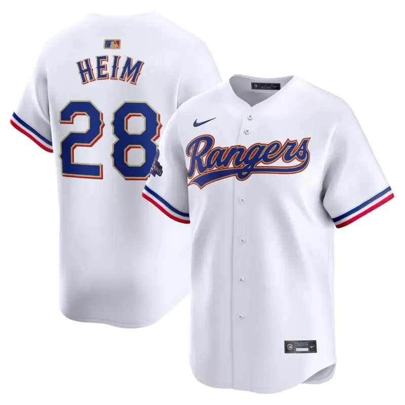 Men's Texas Rangers Jonah Heim Nike White 2024 Gold Collection Limited Player Jersey